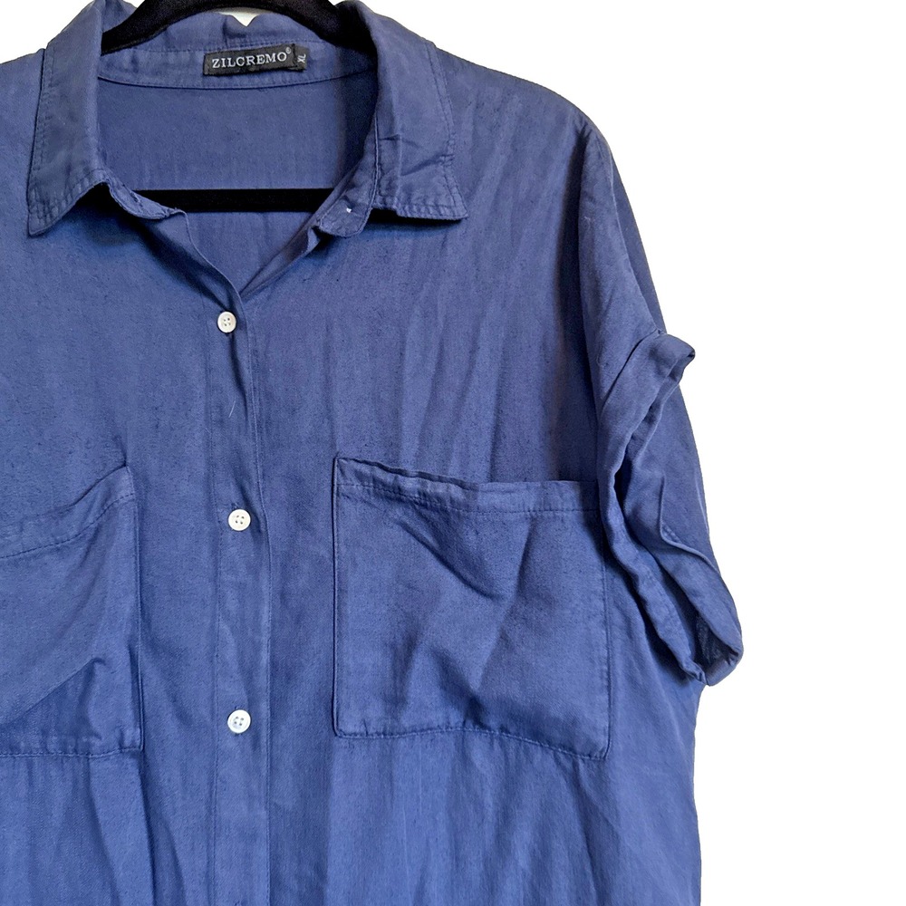 Zilcremo Shirt Dress XL Blue Button Down Tunic Casual Coastal Minimalist Travel - Picture 4 of 11